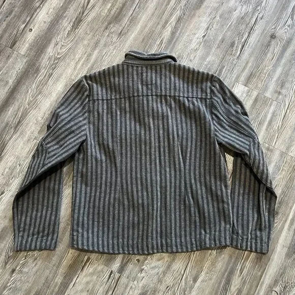 Billy Reid Wool Blend Overshirt Jacket Gray Stripe Size L Button Front Shacket - Picture 2 of 10